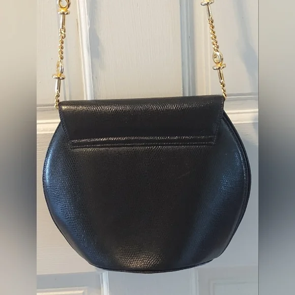 Rodo Black Italian Leather Gold Chain Crossbody Handbag - Picture 2 of 13